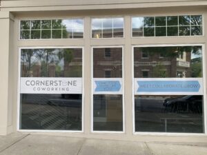 Perforated window decal printed by Overflow Print