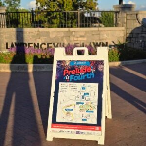 A-frame event map sign, Prelude to the Fourth, printed by Overflow Print