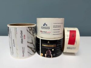 Custom roll labels, Pental Quartz, printed by Overflow Print