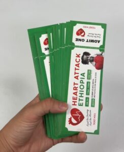 Custom event tickets printed by Overflow Print, Heart Attack Ethiopia