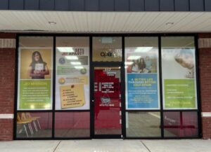 Window vinyl storefront graphics printed by Overflow Print, JEI Learning Center