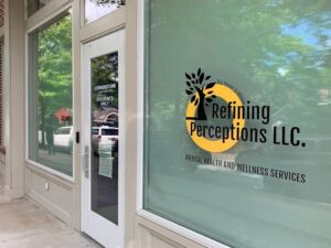 Window vinyl graphics printed by Overflow Print, Refining Perceptions